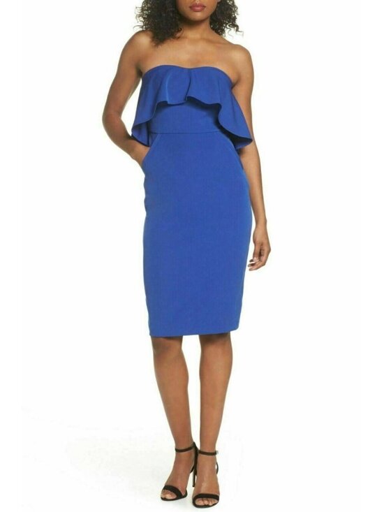 Chelsea28 Dresses & Skirts - Chelsea28 Women’s Blue Surf Ruffle Strapless Stretch Crepe Sheath Dress 6 NWOT